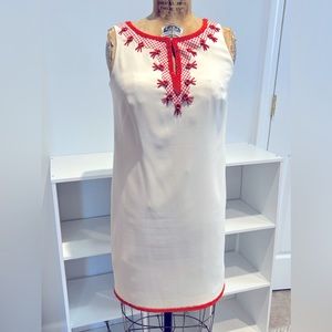 Ann Taylor says size O sleeveless cream sheath dress with bead detail